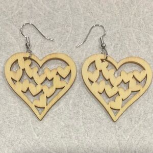 Heart-Shaped Wooden Earrings Great for Valentine’s Day! Brand New Just Made